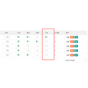 PbootCMS后臺(tái)內(nèi)容列表增加頭條顯示開關(guān)